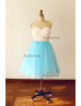 Ivory Lace Blue/Yellow/Hot Pink/Peach Tulle  Short Prom Dress